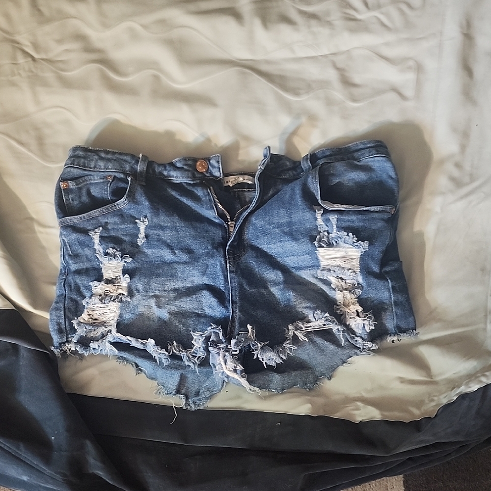 Almost Famous Distressed Blue Denim Cutoff Shorts